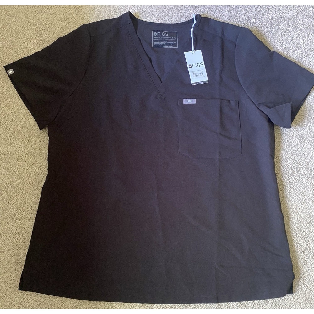 FIGS Technical Collection Black Scrub Top Unisex Size XL Solid Medical
